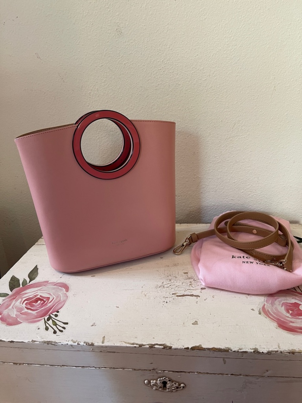 kate spade Pink and Tan Tote with Circular Top Handles - Picture 2 of 13